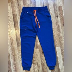 Figs Blue Joggers with Orange Drawstring